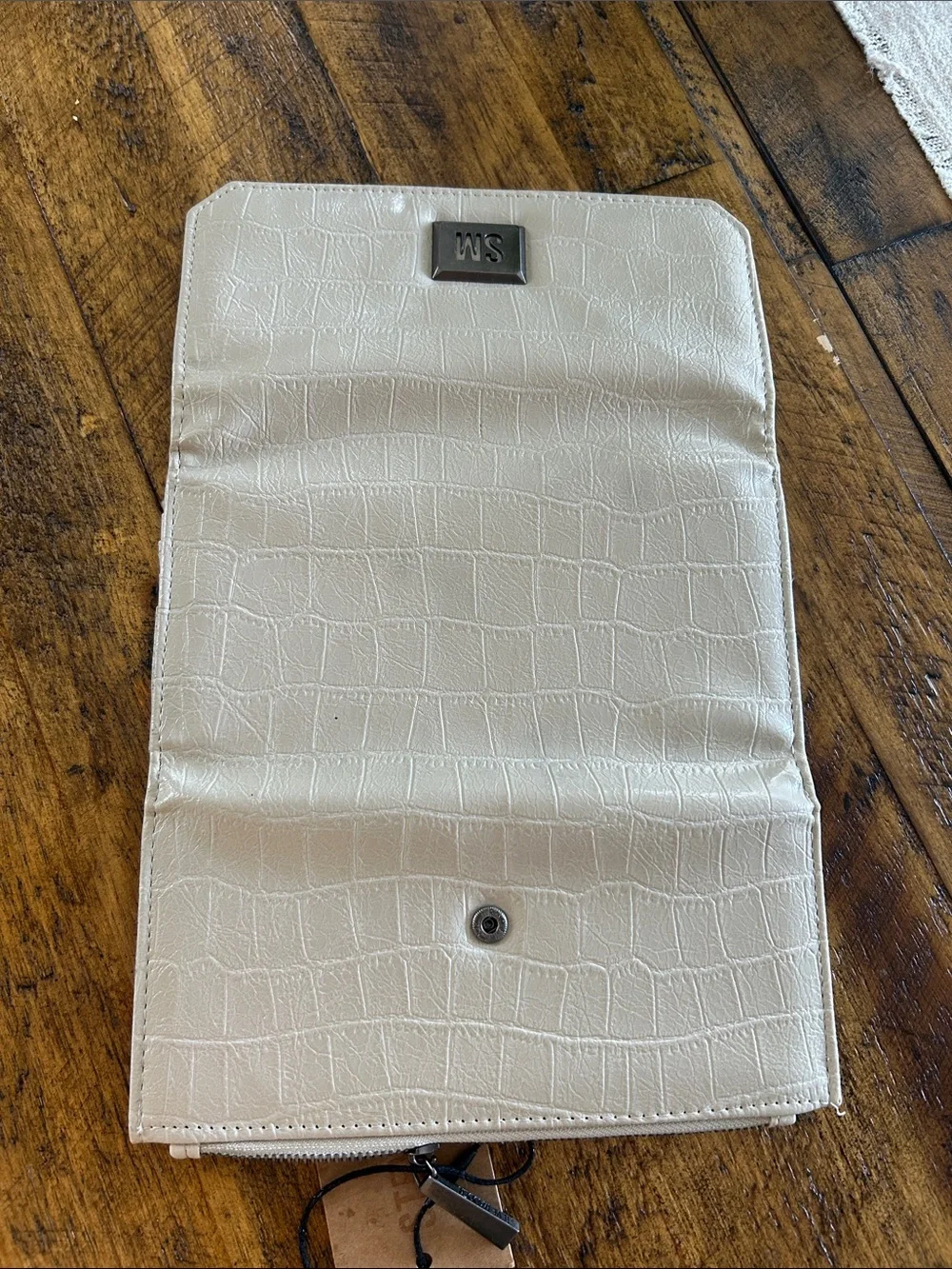 NWT Steve Madden Cream Croc-Embossed Wallet with Metal Logo Plate